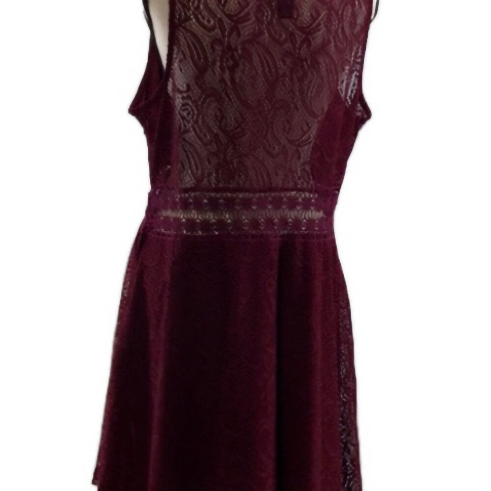Wine Red boho lace Mini sleeveless Event embroider Whimsigoth cutouts dress M - Picture 12 of 12